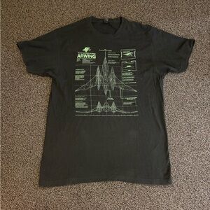 Tultex Starfox Arwing Diagram T-Shirt Black Size Large Nintendo Star Fox